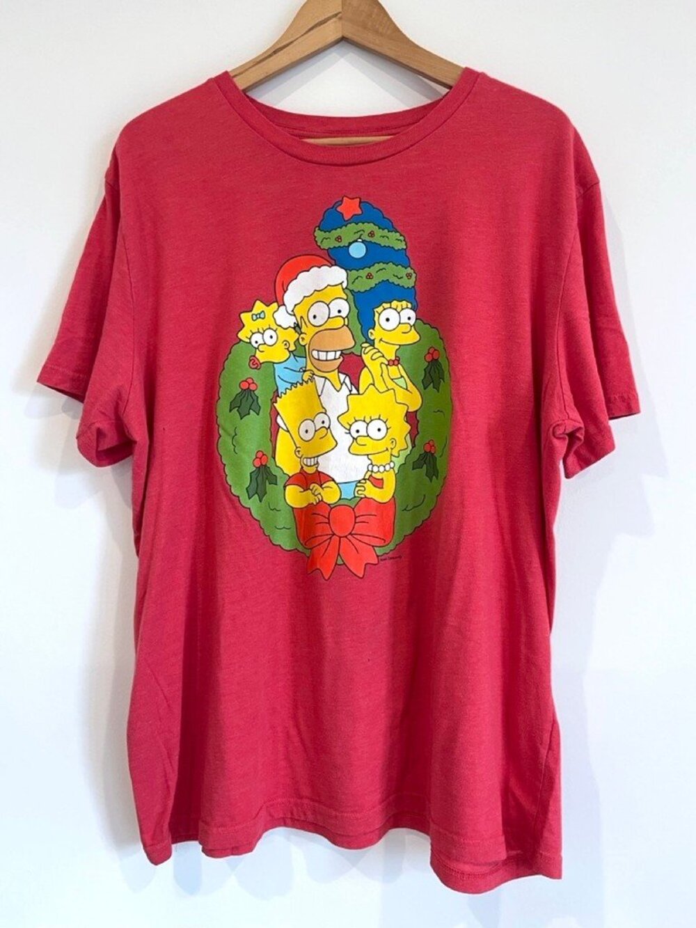 The Simpsons Family Christmas Wreath Graphic Tee Red Mens XL